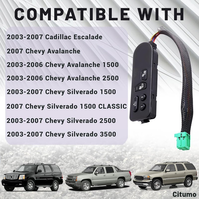 Citumo Driver Side Seat Heater Switch Compatible with 2003-2006 Escalade Silverado Avalanche 1500 2500 Suburban 1500 2500 Tahoe Yukon XL 1500 2500 Replaces 15116863 15169669 15179137 901-200 - Image 4